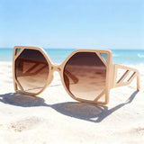 Beige Vintage Square Big Frame Polygon Sunglasses