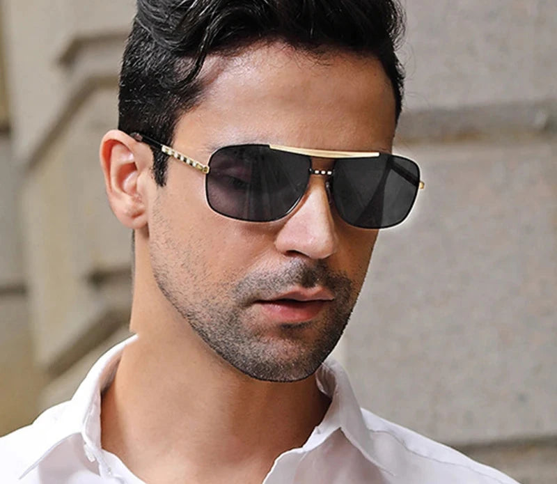 Vintage Square Driving Sunglasses black gold 