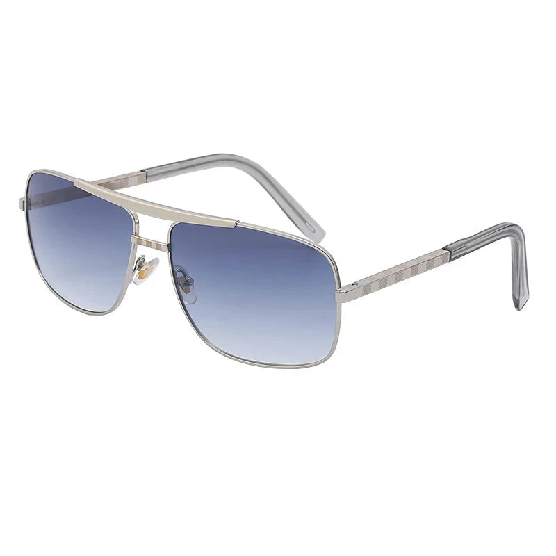 Vintage Square Driving Sunglasses silver blue lens