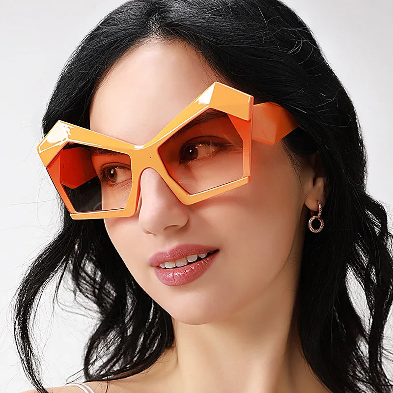 Model Using Vintage Square Special Shaped Sunglasses