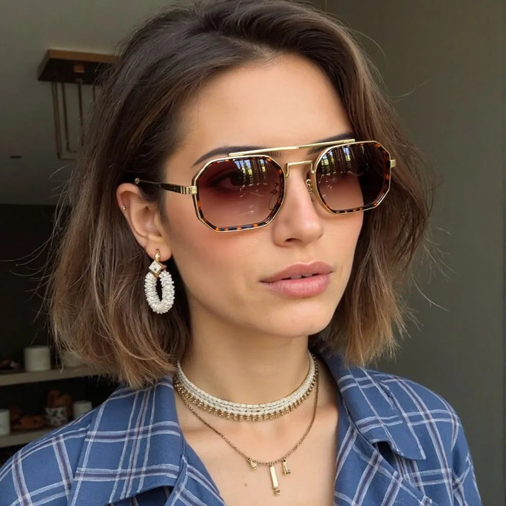 Model Using Vintage Square Steampunk Men Sunglasses