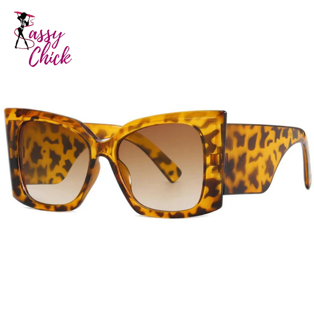 Vintage Square Thick Frame Retro Oversized Sunglasses Sassy Chick Logo