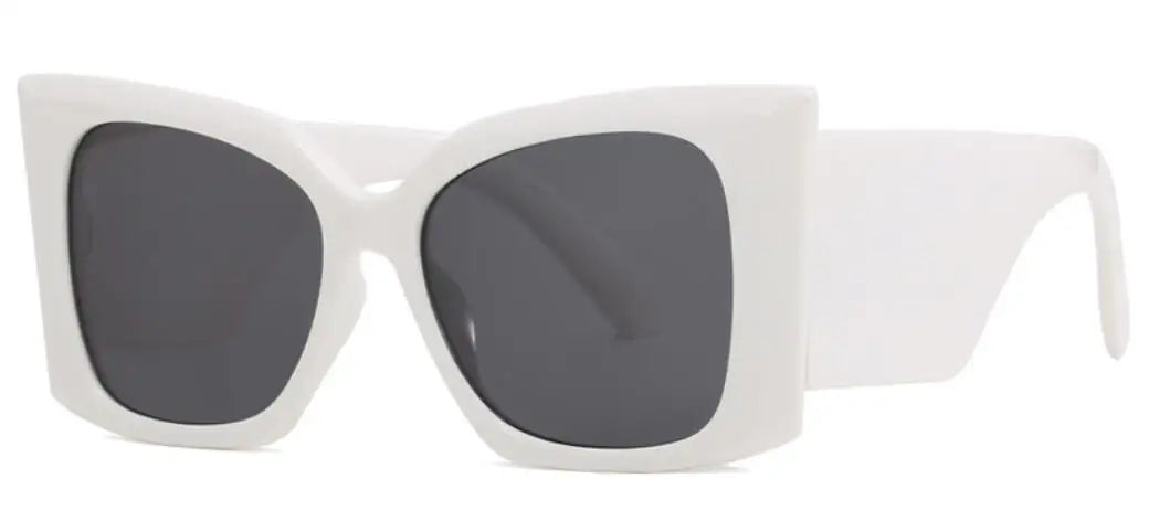 White Vintage Square Thick Frame Retro Oversized Sunglasses
