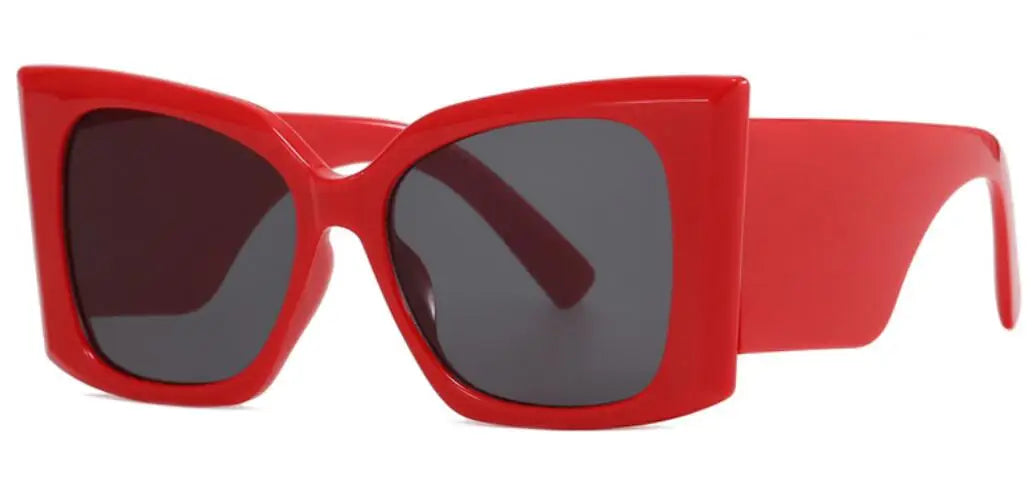 Red Vintage Square Thick Frame Retro Oversized Sunglasses