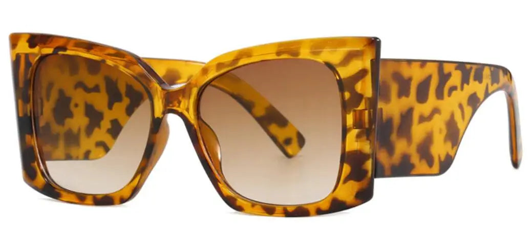 Leopard Vintage Square Thick Frame Retro Oversized Sunglasses