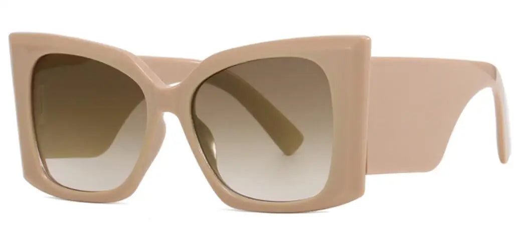 Beige Vintage Square Thick Frame Retro Oversized Sunglasses