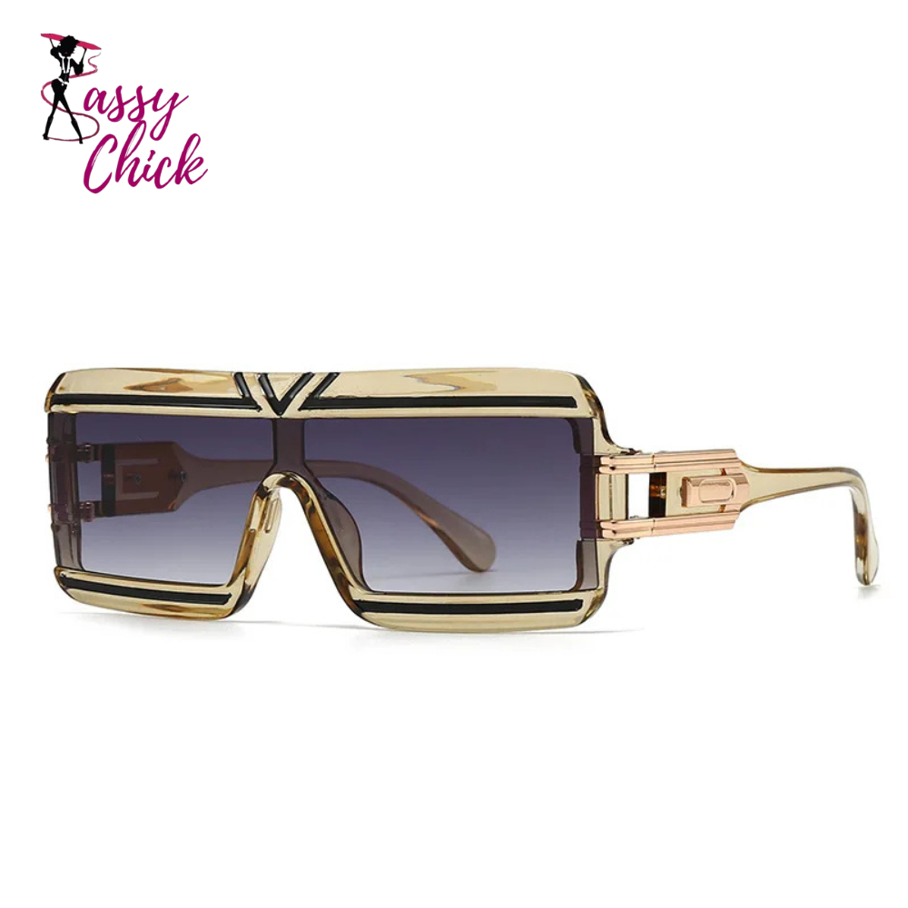 Vintage Steampunk Big Frame Flat Top Rectangle Sunglasses Sassy Chick Logo 