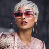 Model Using Vintage Steampunk Big Frame Flat Top Rectangle Sunglasses