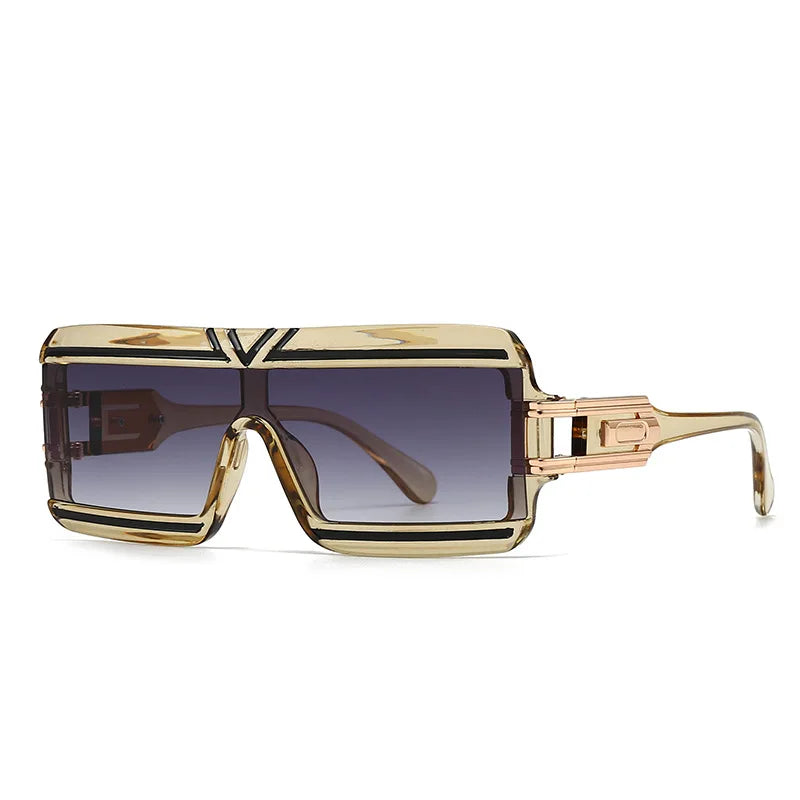 Gold Vintage Steampunk Big Frame Flat Top Rectangle Sunglasses