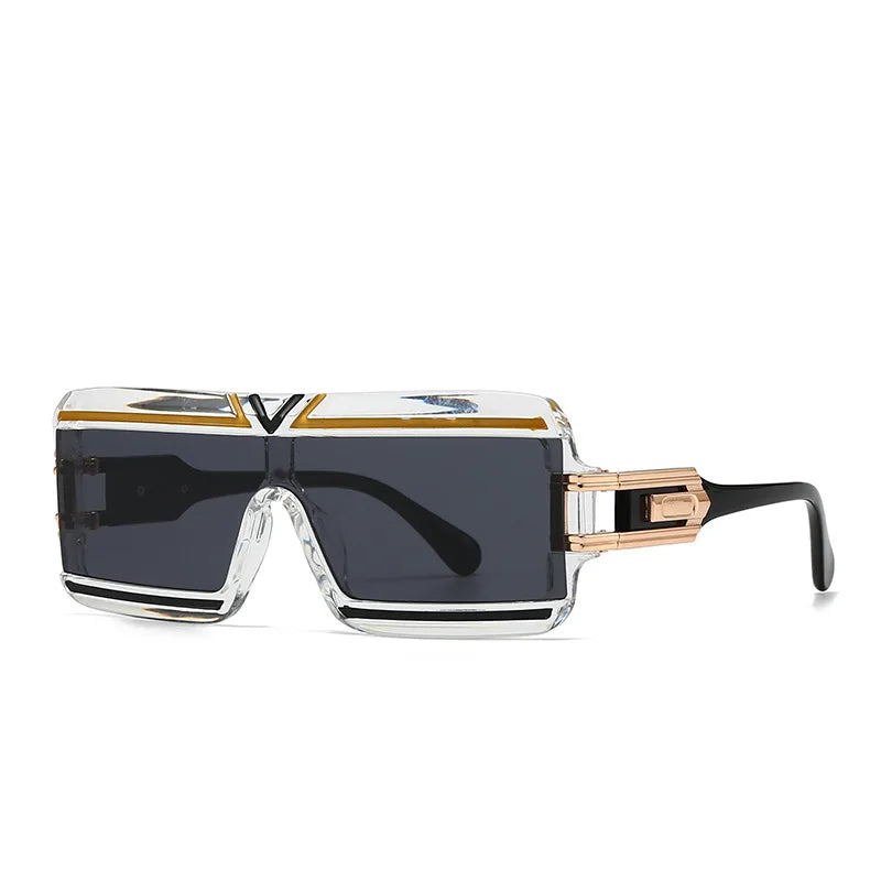 Vintage Steampunk Big Frame Flat Top Rectangle Sunglasses