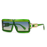 Green Vintage Steampunk Big Frame Flat Top Rectangle Sunglasses
