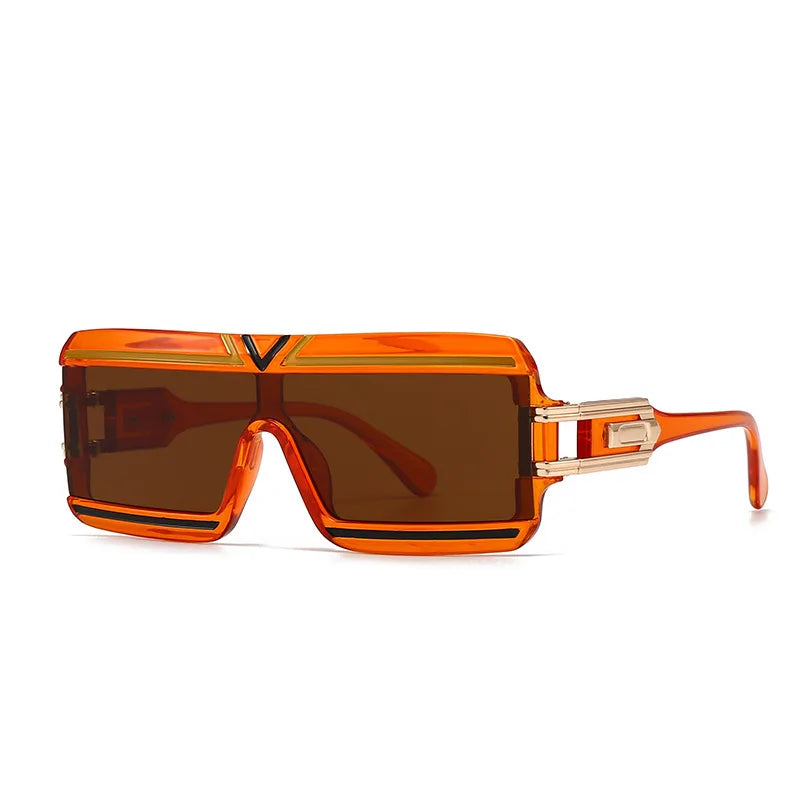Orange Vintage Steampunk Big Frame Flat Top Rectangle Sunglasses
