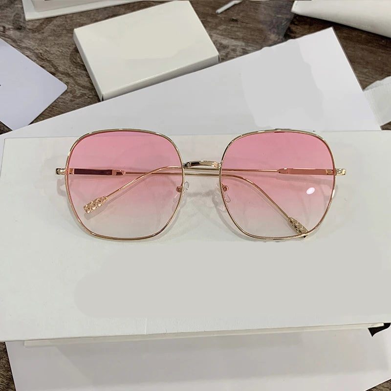 Pink Vintage Steampunk Metal Frame Retro Square Mirror Sunglasses