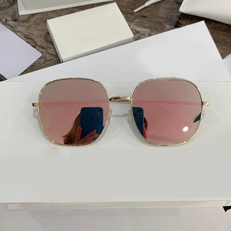Pink Vintage Steampunk Metal Frame Retro Square Mirror Sunglasses