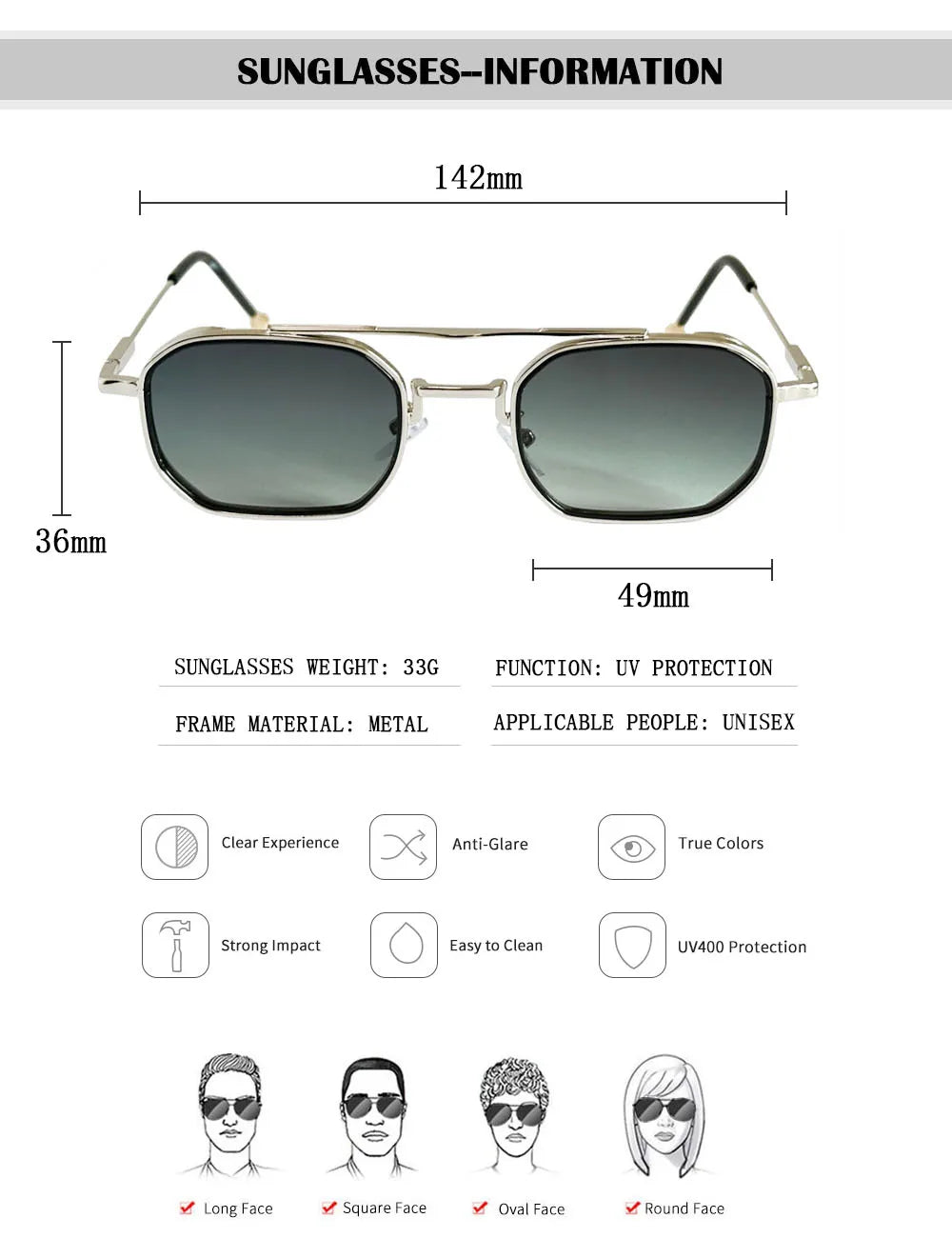 Size of Vintage Steampunk Square Men Sunglasses