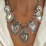 Model Using Vintage Style, Heart Pendant Chain Necklace