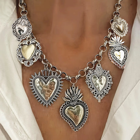 Model Using Vintage Style, Heart Pendant Chain Necklace