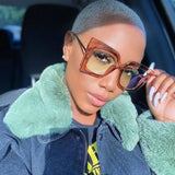 Model using Vintage Transparent Square Glasses Frame Anti Blue Eyeglass