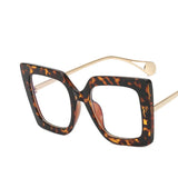 Leopard Vintage Transparent Square Glasses Frame Anti Blue Eyeglass