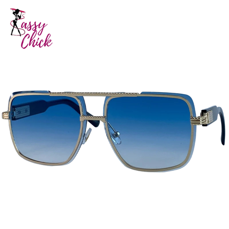 Vintage Trendy Oversized Metal Double Beam Punk Sunglasses Sassy Chick Logo