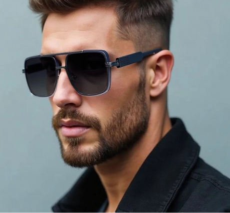 Model Using Vintage Trendy Oversized Metal Double Beam Punk Sunglasses