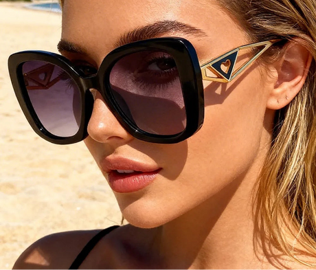 Model Using Vintage UV400 Driving Oversize Square Alloy Sunglasses