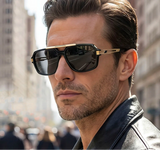 Model Using Vintage UV400 Protection Square Men Sunglasses