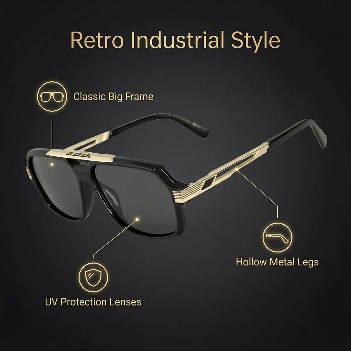Details of Vintage UV400 Protection Square Men Sunglasses
