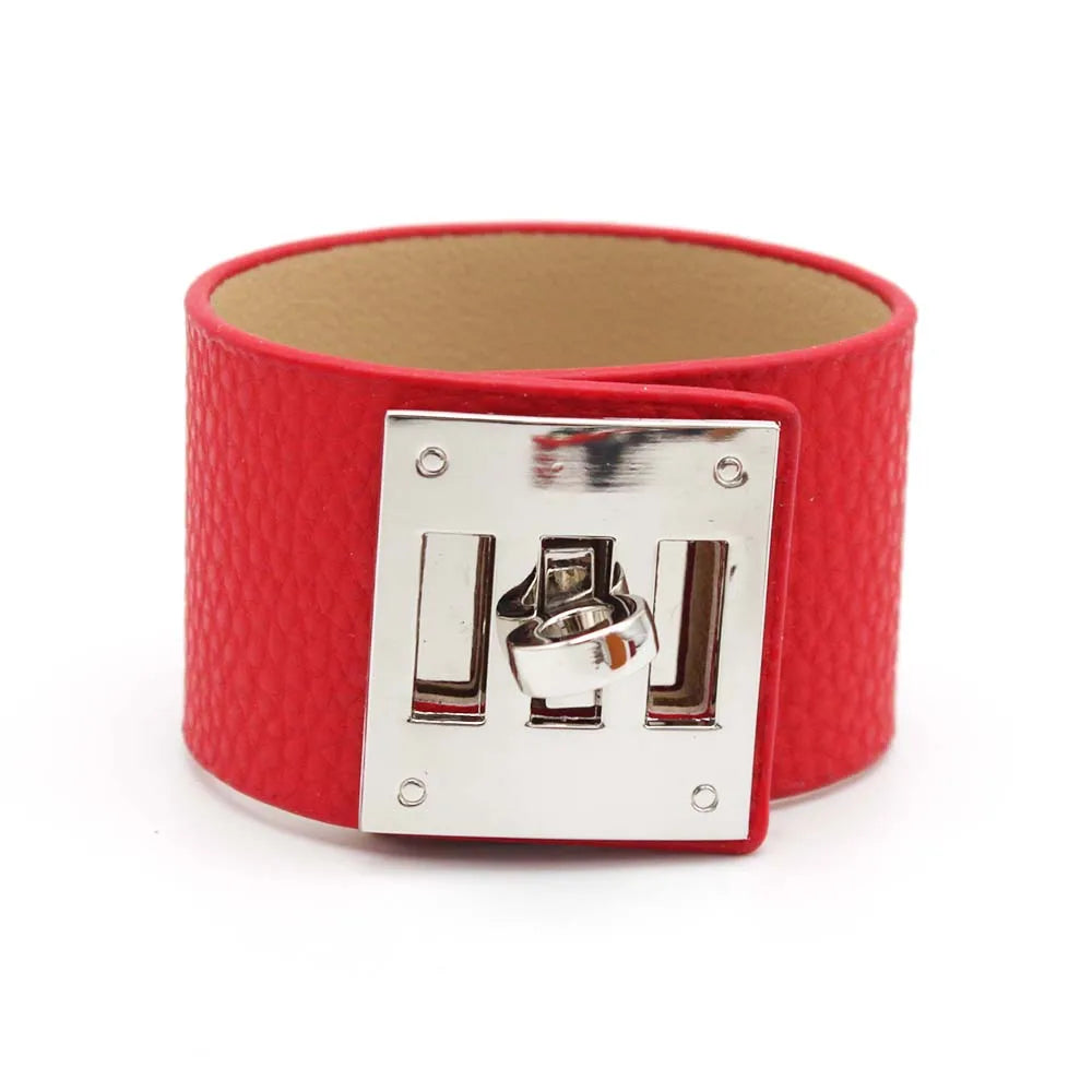 Red Vintage Wide Leather Cuff Bracelets