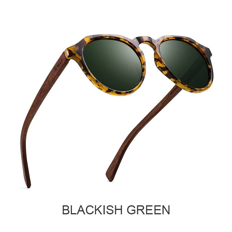 Green Walnut Wood Round Shell Frames Sunglasses