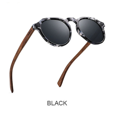 Black Walnut Wood Round Shell Frames Sunglasses