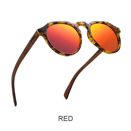 Red Walnut Wood Round Shell Frames Sunglasses