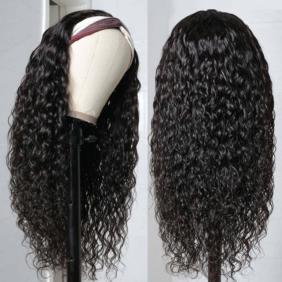 Water Wave Headband 100% Human Hair Wig 