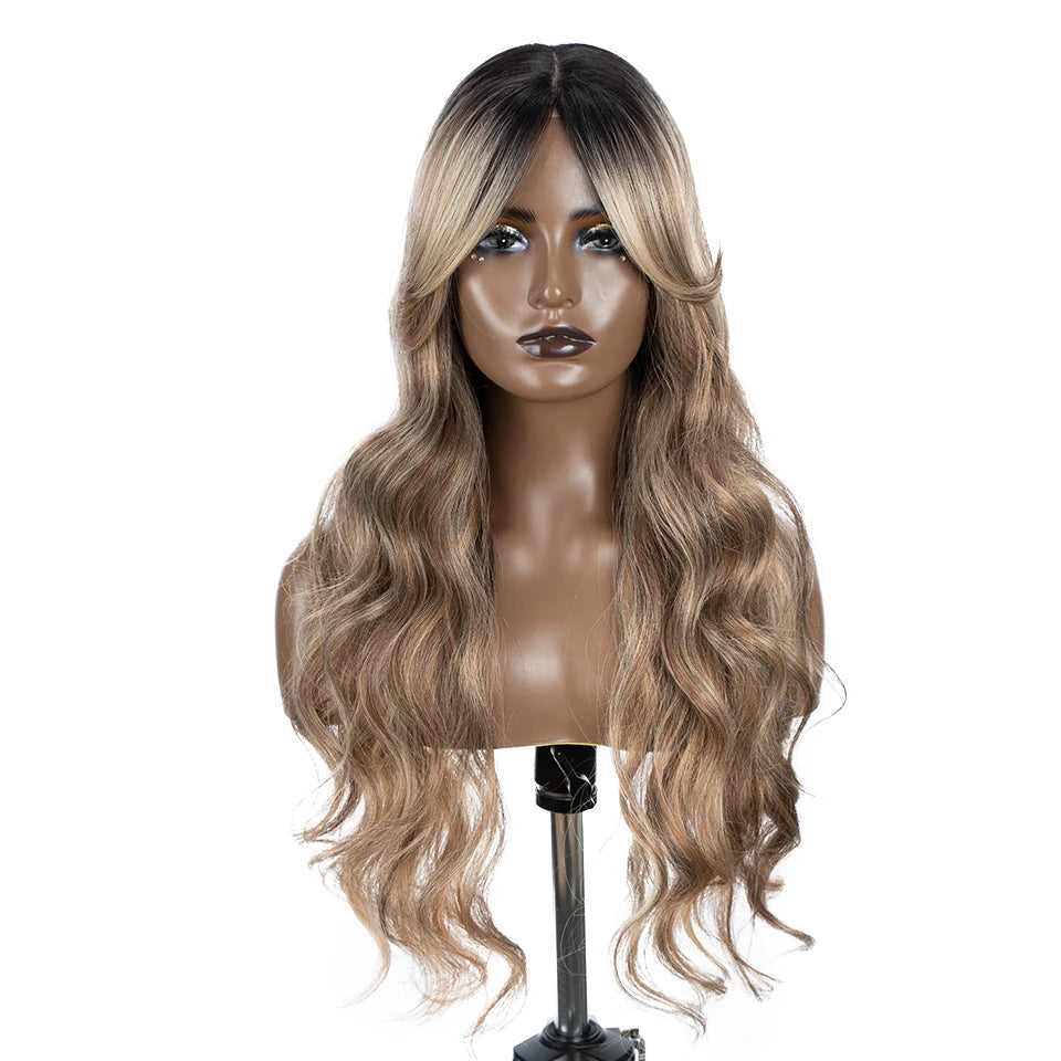 Water Wave Synthetic Lace Front Wig  28 Inch black blonde 