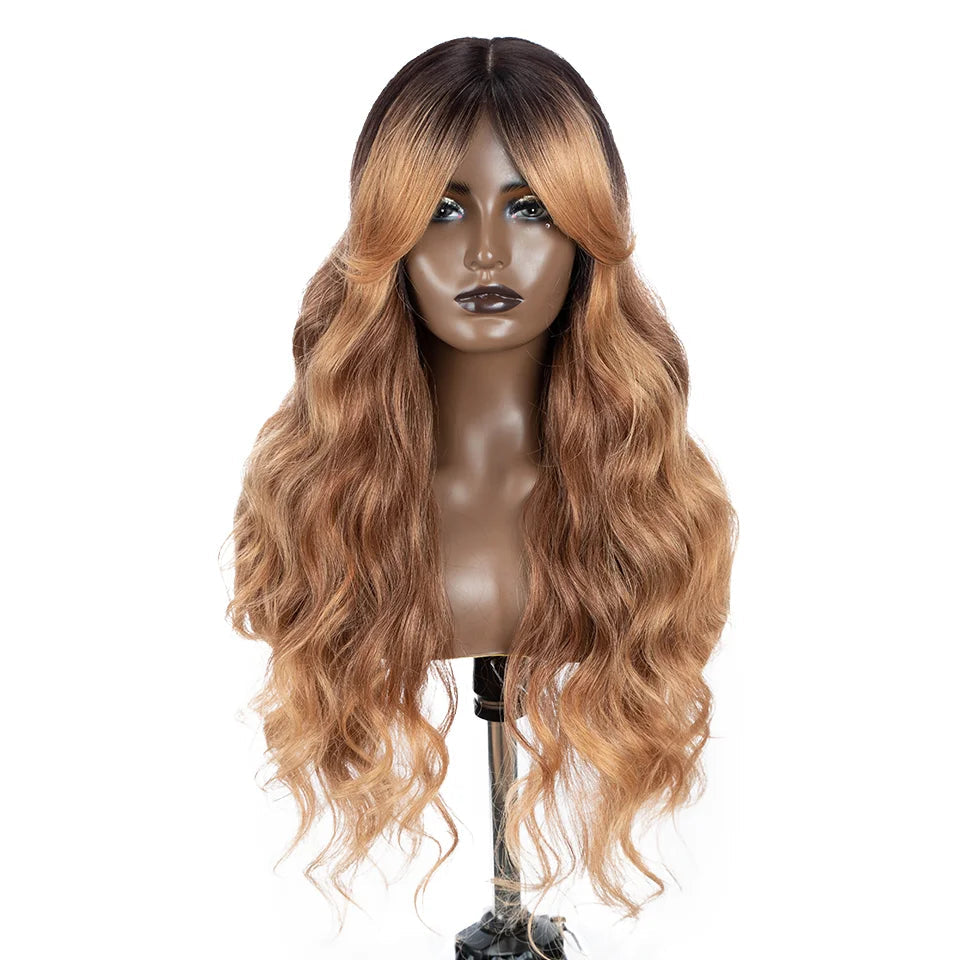 Water Wave Synthetic Lace Front Wig  28 Inch black/ orange 
