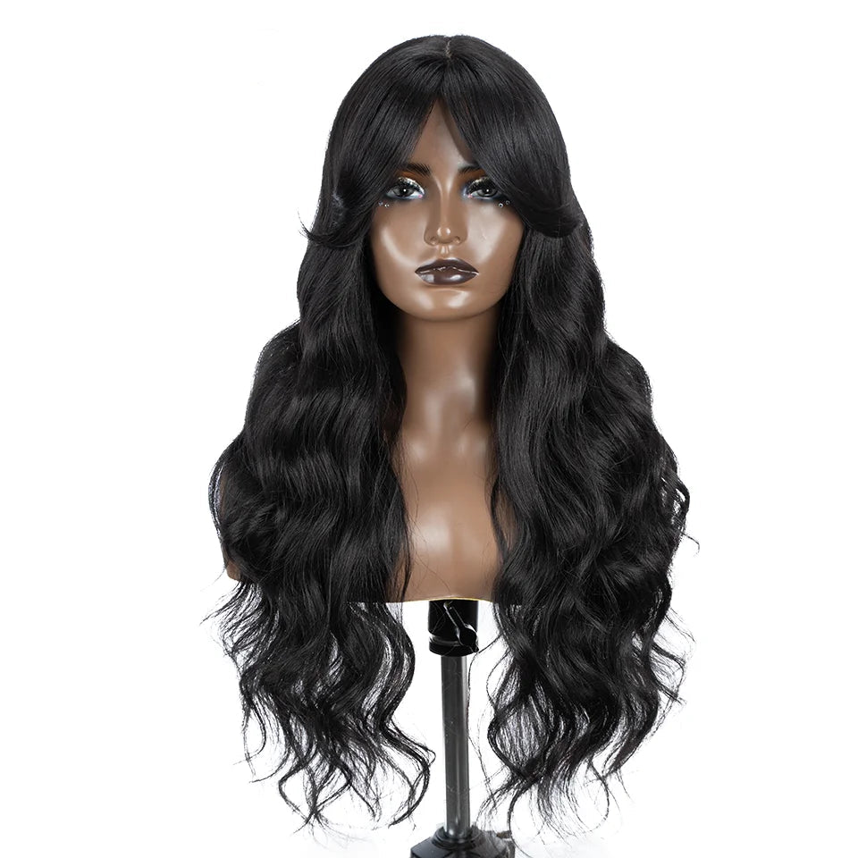 Water Wave Synthetic Lace Front Wig  28 Inch black