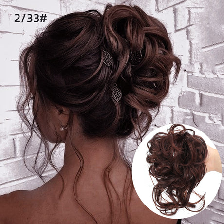 Brown Wavy Curly Hair Bun