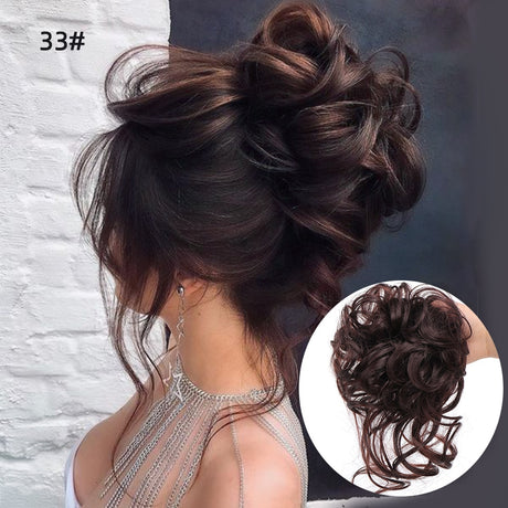 Ash Brown Wavy Curly Hair Bun
