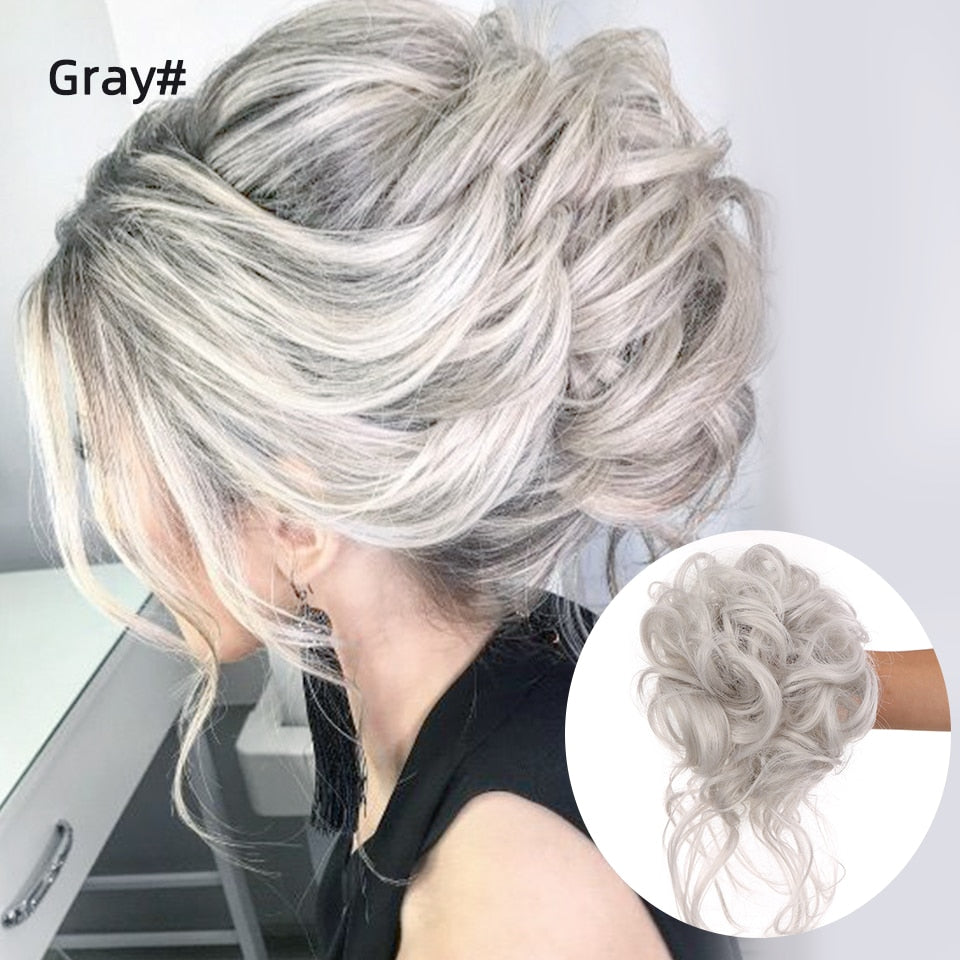 Ash Gray Wavy Curly Hair Bun