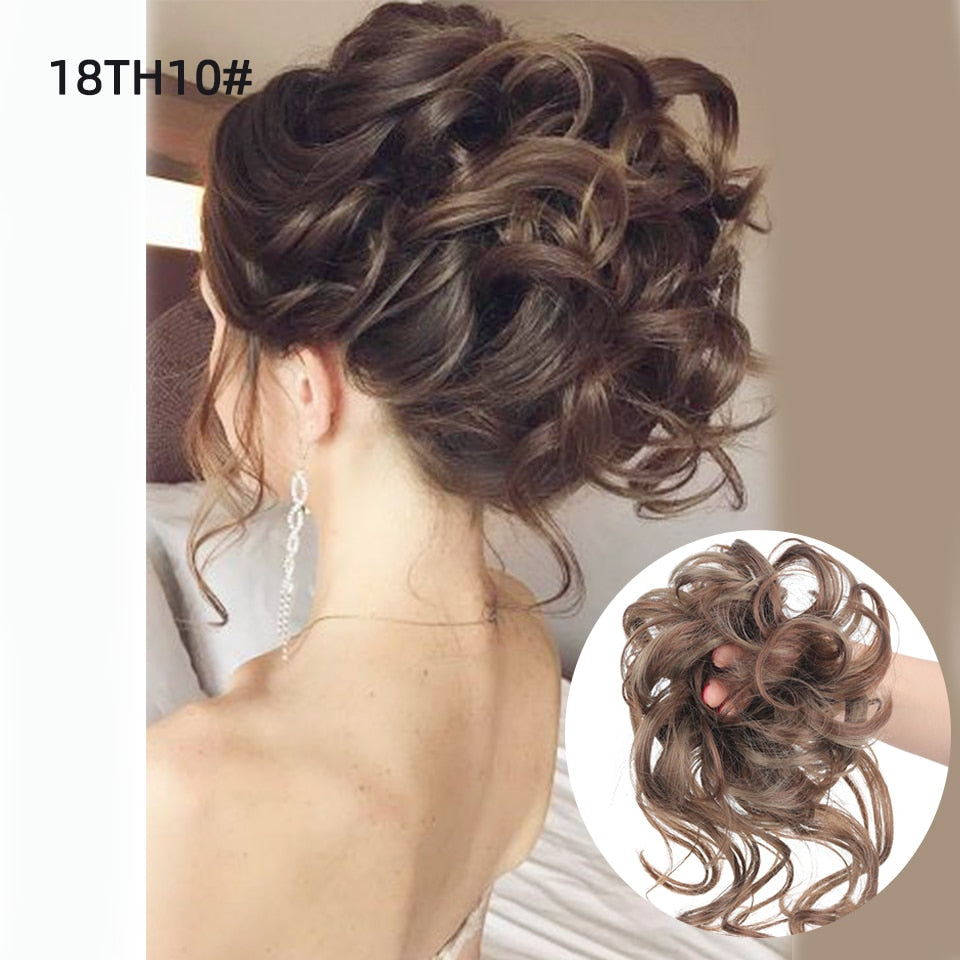 Ash Brown Wavy Curly Hair Bun