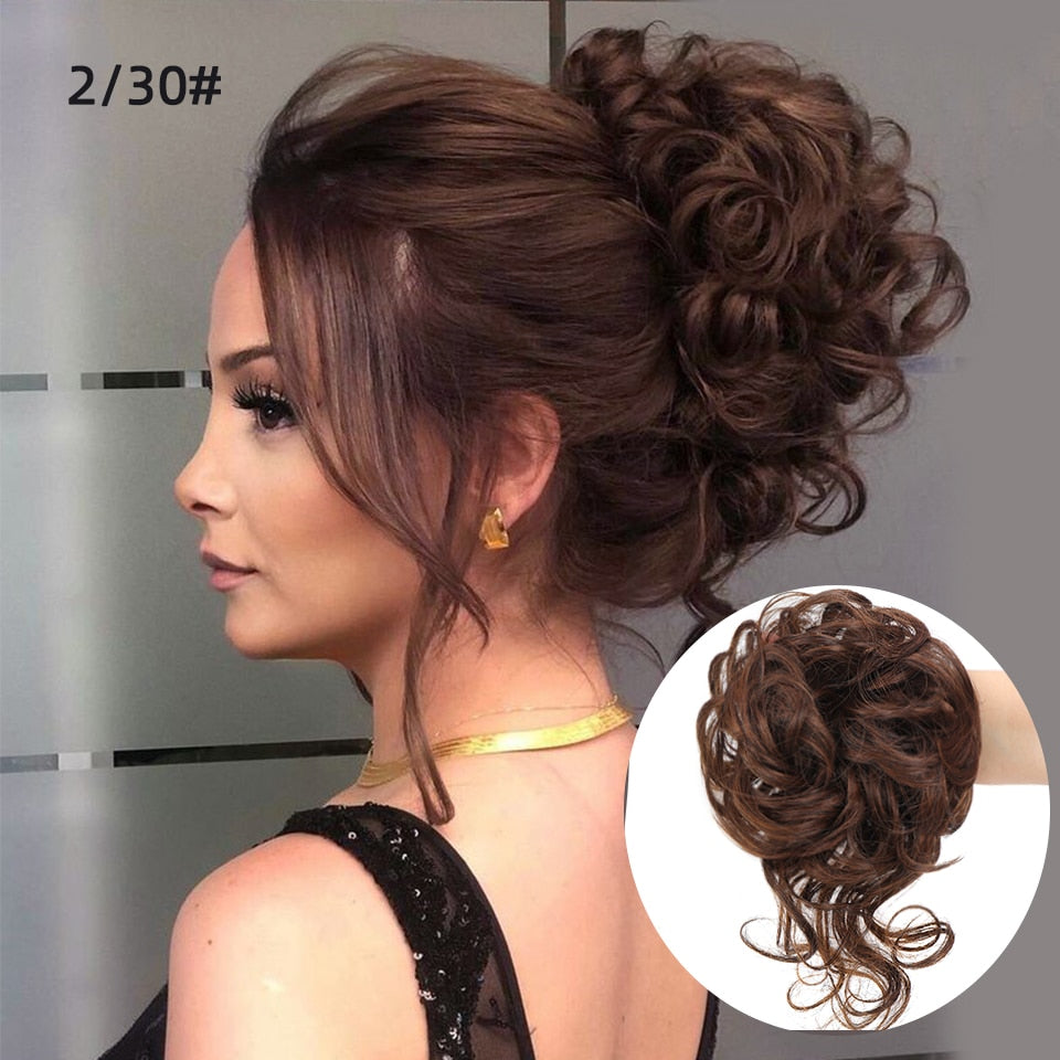 Ash Brown Wavy Curly Hair Bun