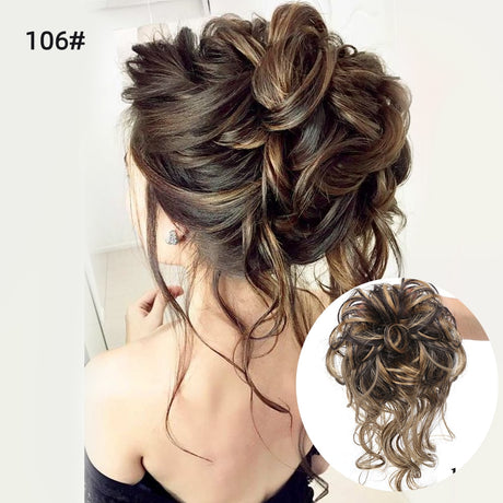 Ash Brown Wavy Curly Hair Bun