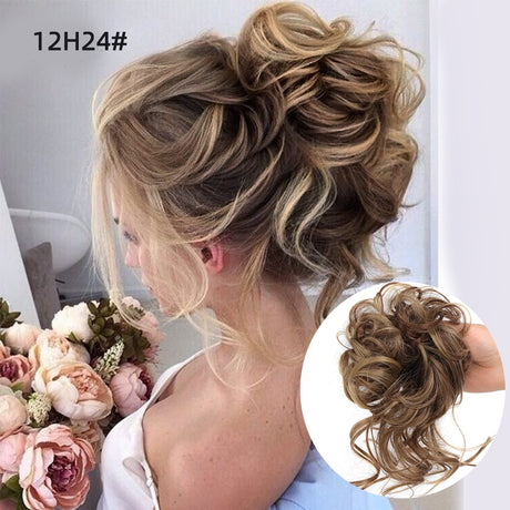 Light Brown Highlight Wavy Curly Hair Bun
