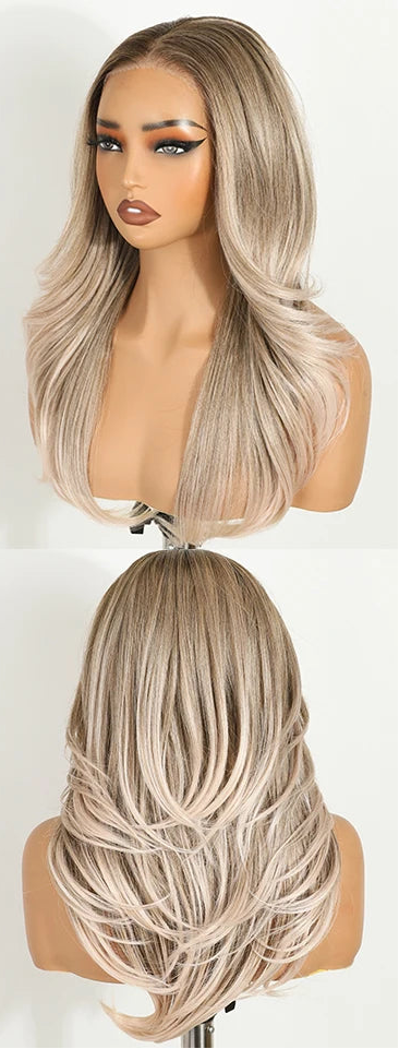 White Wavy Layered 6X4 Pre Plucked Synthetic Lace Front Wigs