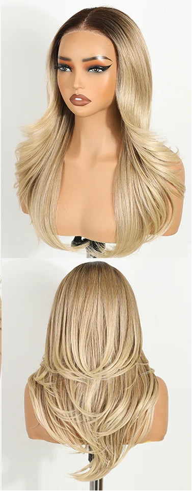 Blonde Wavy Layered 6X4 Pre Plucked Synthetic Lace Front Wigs