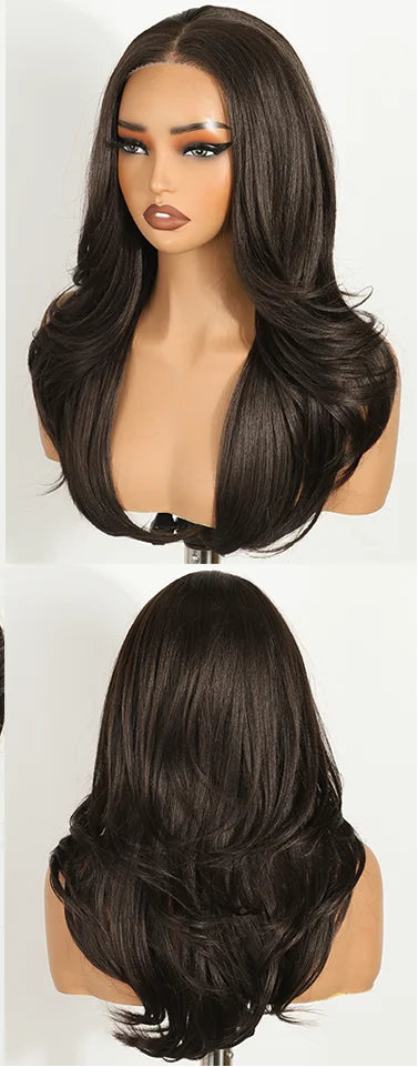 Black Wavy Layered 6X4 Pre Plucked Synthetic Lace Front Wigs