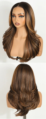 Brown Highlight Wavy Layered 6X4 Pre Plucked Synthetic Lace Front Wigs