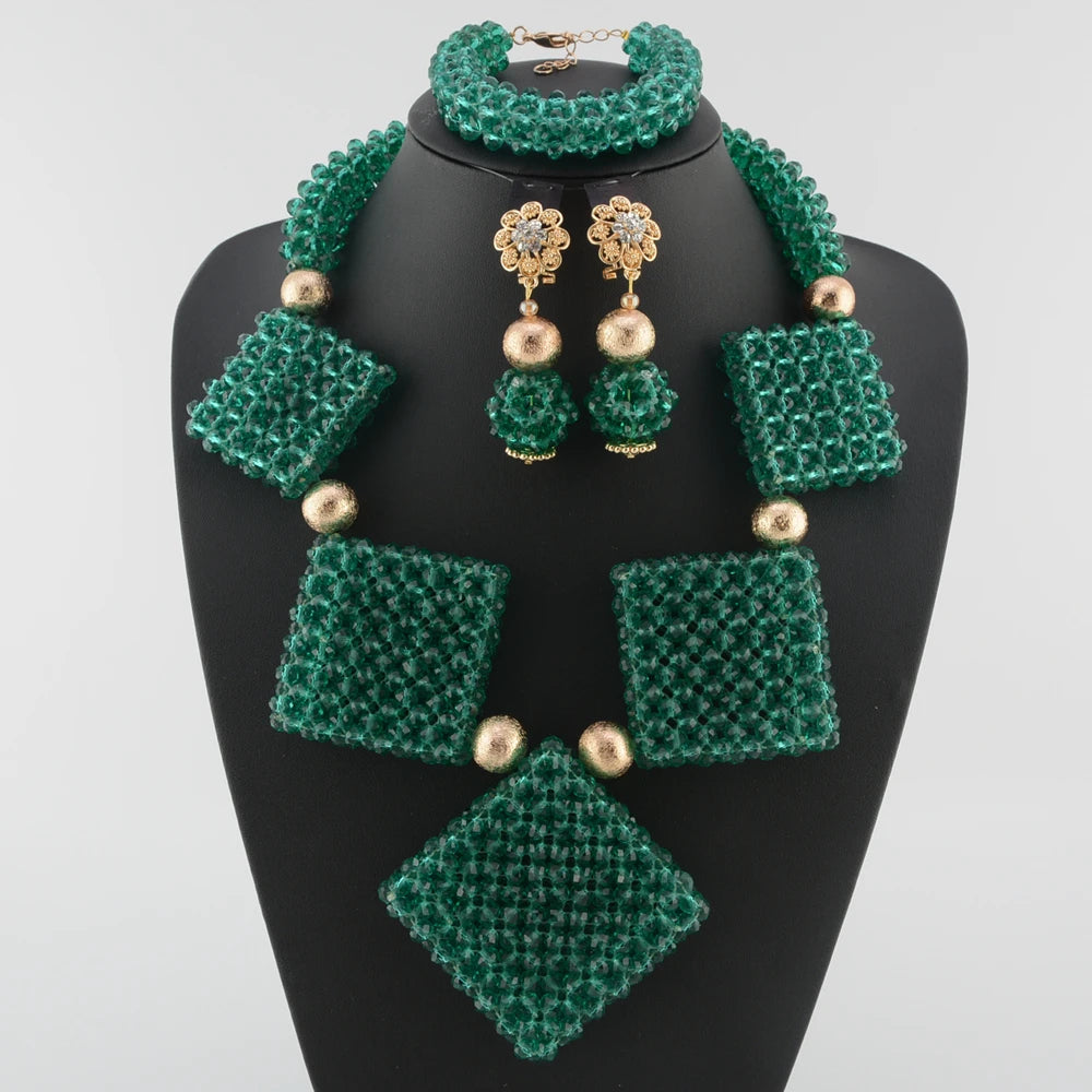 Green Wedding Beads Bridal Jewelry Set