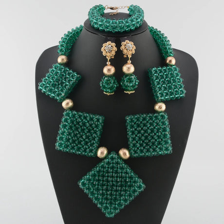 Green Wedding Beads Bridal Jewelry Set