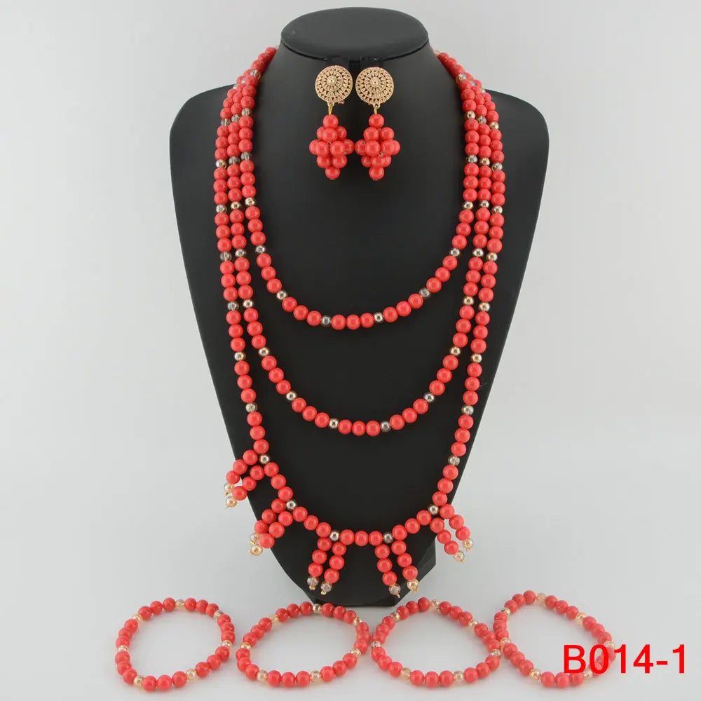 Orange Wedding Beads Bridal Jewelry Set